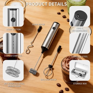 Custom <b>Usb</b> Electric Milk Frother Rechargeable Milk Frother Stainless Steel Coffee Frother with 3 <b>Mixers</b> 3 Speeds - Product Image 5