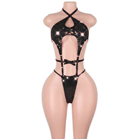 Vêtements de danse exotiques, combinaisons à découpes à pois argentés, micro-lingerie string, tenues de pole dance, vêtements de club, ensembles de festival
