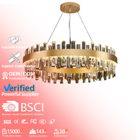 Lustre LED en cristal moderne de luxe en fer rond pour hall de villa, décoration intérieure, lampe suspendue réglable en hauteur pour salon d'hôtel