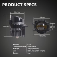 SANVI Nouveau projecteur de phare antibrouillard AI F09 à lentille de 3 pouces, application 3 couleurs, LED H11 12V 9500 Lumens Super Lumineux pour voiture