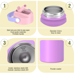 New Colorful 12oz New Flip Straw Top Soft Handle Kid Waterbottle Stainless Steel Vacuum <b>Flask</b> Water <b>Bottle</b> With Rubber Bottom - Product Image 3