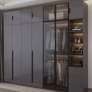Elegante Armario de Alta Gama para Ropa, Armario de Madera para Dormitorio, Mueble Modular Gris Oscuro con Puertas de Vidrio y Área de Vanidad - Product Image 2