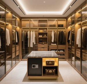 Armoires <span class=keywords><strong>de</strong></span> rangement modernes en bois avec portes en verre et lumières intégrées Rangement des vêtements pour le salon <span class=keywords><strong>de</strong></span> l'atelier - Product Image 5