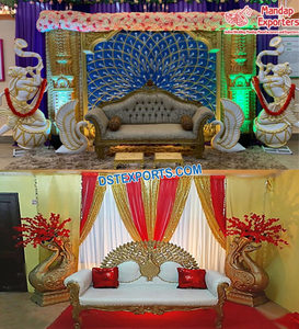 พิธีหมั้นนกยูงที่งดงามของตกแต่งเวทีแฟนตาซีเอเชียใต้เวทีการต้อนรับที่ไม่ซ้ำกันนกยูงธีมเวทีแต่งงาน - Product Image 5