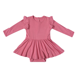 Customized Bamboo Solid <strong>Baby</strong> <strong>Girls</strong> Ruffle Jumpsuit <strong>Dress</strong> Long Sleeve Romper Button Closure Newborn <strong>Girls</strong> Bodysuit Twirl <strong>Dress</strong> - Product Image 1