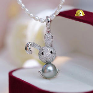 Colgante de Plata S925 para Collar Estilo Conejo, con Cuentas Redondas de 8-9mm, para DIY, 31042, Colgantes y Dijes de Perlas - Product Image 1
