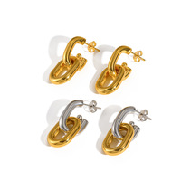 Boucles d'oreilles tendance pour femme, minimalistes, à double anneau, en acier inoxydable, couleur or et argent, plaqué or sous vide, pour soirée