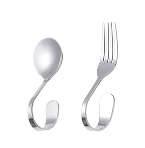 DFL0318 Cuillères de service innovantes de grande taille en acier inoxydable avec manche courbé, fourchette-cuillère pour buffet, cuillère à crevettes créative pour cuisine japonaise - Product Image 2