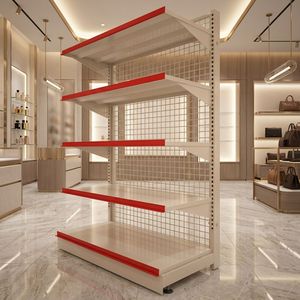 Étagère de supermarché blanche en forme de gondole, présentoir en treillis métallique double face pour magasin de détail - Product Image 3