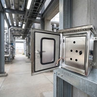 Boîtier électrique extérieur étanche à double porte en acier inoxydable, boîte de distribution en métal brossé avec fenêtre de visualisation