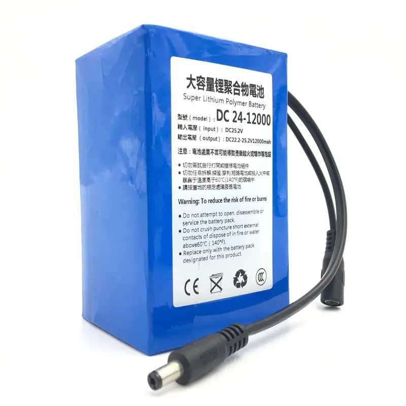Rechargeable Li Po 7S Battery Pack 24V 12Ah Lithium Ion Li-ion Batteries With PCB and Connector
