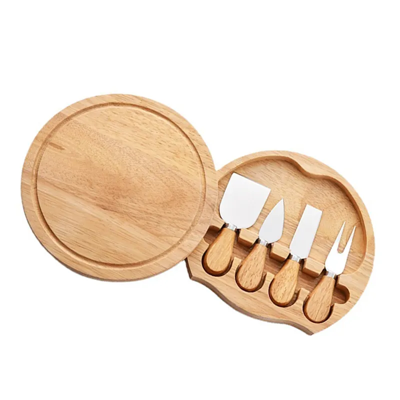 Gran oferta cortador de mantequilla de madera Natural 4 piezas cuchillo de queso con juego de tabla de cortar