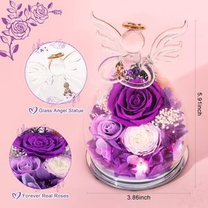 Flores Eternas al por Mayor, Regalos de San Valentín y Cumpleaños para Mamá y Mujeres, Rosa Preservada, Figuras de Ángel de Vidrio Ecológicas con Luz LED - Product Image 2