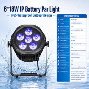 Outdoor RGBWA UV Battery Wash Light 6x18W IP65 Wireless DMX for Wedding Event - Product Image 4