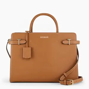 2024 nuevo diseño de marca de alta calidad bolso de mano para mujer logotipo personalizado cuero genuino Real bolso de mano de negocios en blanco para mujer