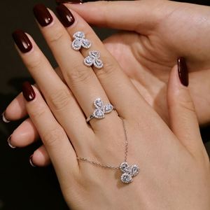 Bague de promesse de mariage Dylam Fashion en argent sterling 925 plaqué rhodium, forme de fleur, 3 pierres en forme de goutte d'eau, zircone 5A - Product Image 2