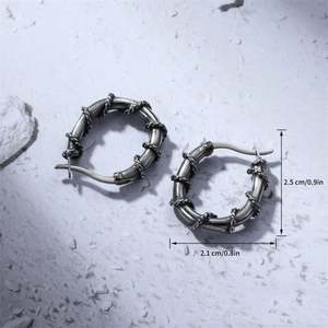 Pendientes de acero inoxidable de ratán Vintage europeo y americano Pendientes redondos de moda Pendientes de acero de titanio - Product Image 2