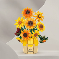 Blocs de construction floraux Bonsaï, fleurs avec vase, tournesol et rose rouge, briques florales à assembler, vente en gros OEM