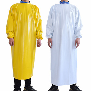 Bata de PVC Impermeable de Manga Larga, Blanca y Amarilla, Ropa de Protección Industrial para Procesamiento de Alimentos y Uso en Mataderos - Product Image 1