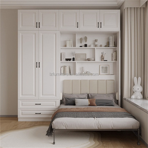 Lit Murphy pliable moderne blanc de haute qualité et économique, personnalisable, avec armoire intégrée dans toute la pièce, pour petits appartements et hôtels - Product Image 2