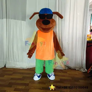 ألعاب فكاهية مخصصة كلب مع نظارات شمسية أزياء كرتون تميمة شخصية تأثيرية قماشية زي فروي للهالوين والكريسماس للكبار