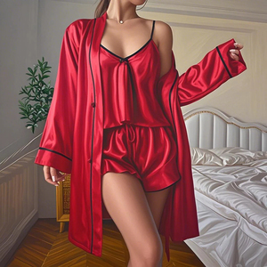 2025 nuovo Set di tre pezzi di moda di pantaloncini a canotta e <span class=keywords><strong>camicia</strong></span> <span class=keywords><strong>da</strong></span> <span class=keywords><strong>notte</strong></span> per indumenti <span class=keywords><strong>da</strong></span> <span class=keywords><strong>notte</strong></span> estivi <span class=keywords><strong>da</strong></span> donna - Product Image 1