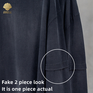 Cnshell 280gsm Top Unisex a manica lunga in cotone Unisex Vintage Acid Monkey Wash finti due pezzi Look <span class=keywords><strong>Hiphop</strong></span> cotone 100 - Product Image 4