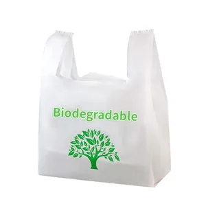 Heavy Duty Thicken Waterproof biodegradable PLA Shopping Bag vest Handle Frosted Translucent Plastic disposable carrier Bag