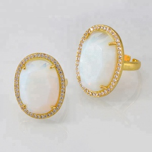 Grandes de oro de piedras preciosas Oval de <span class=keywords><strong>cristal</strong></span> Pave diseño de piedra ajustable anillos para los hombres o las mujeres - Product Image 2