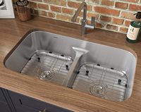 NEXGRAND NG01-32188U Wastafel Dapur Undermount 32-inci 50/50 Bak Ganda Persegi Panjang Baja Tahan Karat 16 Gauge 201 Lapisan Brushed