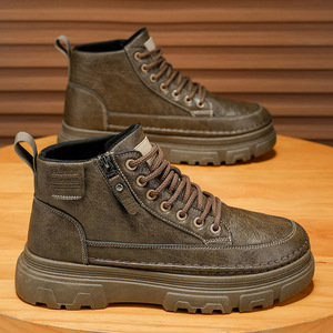 Bottes décontractées montantes pour hommes, style OEM, à semelle épaisse, en similicuir avec fermeture éclair latérale, pour la mode quotidienne et la marche en extérieur - Product Image 4