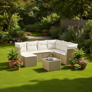 Modular Beige PE <b>Rattan</b> Garden <b>Sofa</b> Set 8 Seater Outdoor Furniture Weather Resistant Contemporary Design - Product Image 2