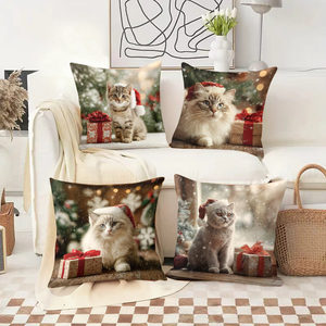 Kucing-kucing Natal dengan topi Santa dan hadiah di sofa nyaman, dekorasi liburan yang meriah, bantal-bantal. - Product Image 2