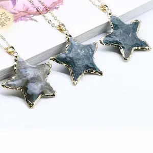 B1276 Popular star pendant necklace,gold plated gemstone india agate stone necklace jewelry
