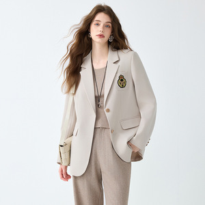 Black Suit Jacket Women Solid Color Polyester Blazer With Pocket Design For Petite Fit - Product Image 4