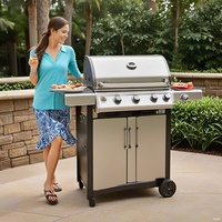 Grill à kebab au gaz SEB Commercial Premium Luxueux en acier inoxydable, barbecue 4 brûleurs, chariot portable, extérieur