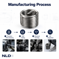 NLD Flanged Fully Threaded SS304 Slotted M22*2.5-1.0D Self-tapping Threaded Inserts Wire Thread Insert