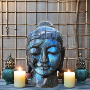 หินลาบราดอไรต์แกะสลักด้วยมือ,รูปแกะสลักสำหรับพระพุทธทำในอินเดีย Piedras Naturales หินคริสตัลบำบัด - Product Image 1