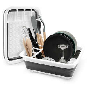 Foldable <b>Dish</b> Drainer With Tray Square Collapsible Kitchen Utensil Organizer <b>Dish</b> <b>Rack</b> - Product Image 1