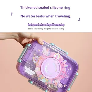 आयत बच्चों की 750 मिलीलीटर + 150 मिली स्टेनलेस स्टील इन्सुलेट बॉक्स 3 डिब्बे कार्टून लंच बॉक्स ढक्कन - Product Image 2