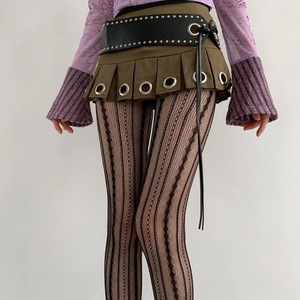 Brown Retro-Style Hollow Lace Fishnet Stockings With Vertical Stripes 15D Sheer Pantyhose For Women Youth Fashion - Product Image 3