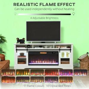 Mid-Century Modern TV Console with Electric Fireplace Open <b>Storage</b> <b>Side</b> Cabinets Glass MDF for Bedroom Home Use - Product Image 2