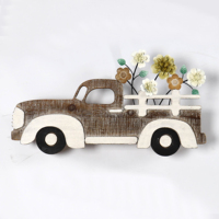 Décor mural en bois suspendu nouvelle forme de voiture de livraison décor mural de fleurs en bois blanc antique pour la vente en gros