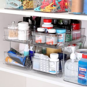 Chariot de rangement de <span class=keywords><strong>cuisine</strong></span> moderne en plastique mince étagère de rangement de <span class=keywords><strong>cuisine</strong></span> organisateur transparent à 2 niveaux avec séparateurs - Product Image 2