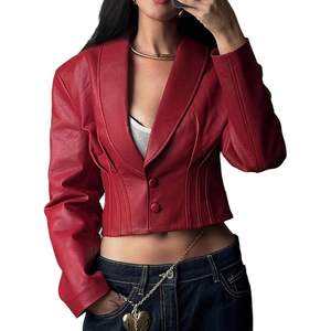 Veste Courte en Similicuir Personnalisée 2026 pour Femme, Col en V, Boutonnée, Style Motard, Manches Longues, Idéale pour l'Automne - Product Image 4