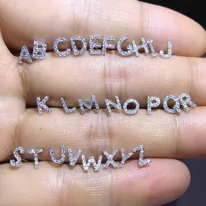 Xinfly anting-anting kancing huruf alfabet, anting-anting kancing datar Mini emas 14k 18k berlian alami modis wanita