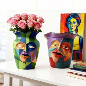 Vase d'art à double usage peint à la main, sculpture <span class=keywords><strong>en</strong></span> résine, pot de fleurs pour la décoration intérieure bohème moderne - Product Image 3