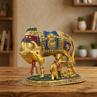 Patung Sapi dan Anak Sapi Aluminium Dekoratif dengan Finishing Batu Bertekstur untuk Interior Rumah Tradisional dan Pajangan Artistik