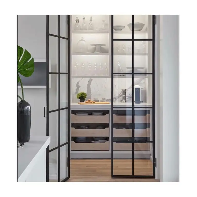Modern Popular French Style Steel Iron Metal Glass Door with Grills Design Customized Fast Delivery