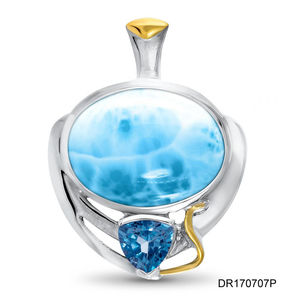 Collar con Colgante de Larimar Azul Natural de Plata de Ley 925 al por Mayor - Product Image 2